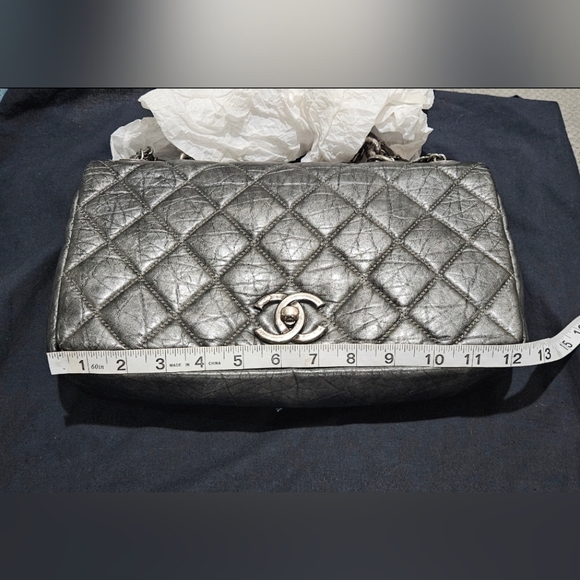 CHANEL Flap Bag Aged Calf Skin Maltese Leather Single Flag Purse Chain Handle - Picture 15 of 17